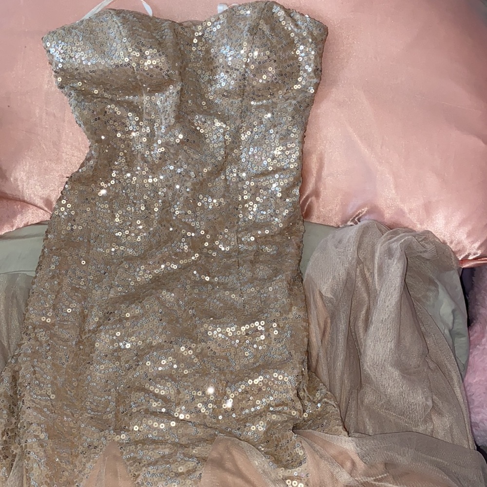 Champagne or rose gold prom dress
